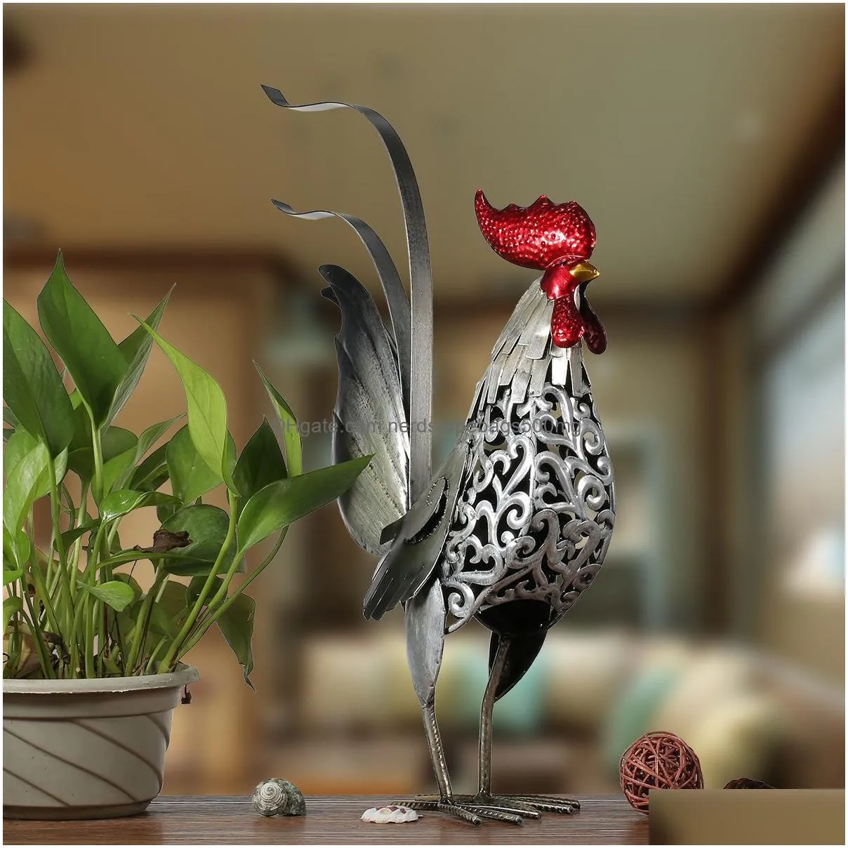 Other Arts And Crafts Tooarts Metal Scpture Carved Iron Rooster Garden Decoration Furnishing Articles Artwork Home Decor Animal Craft Dhub5