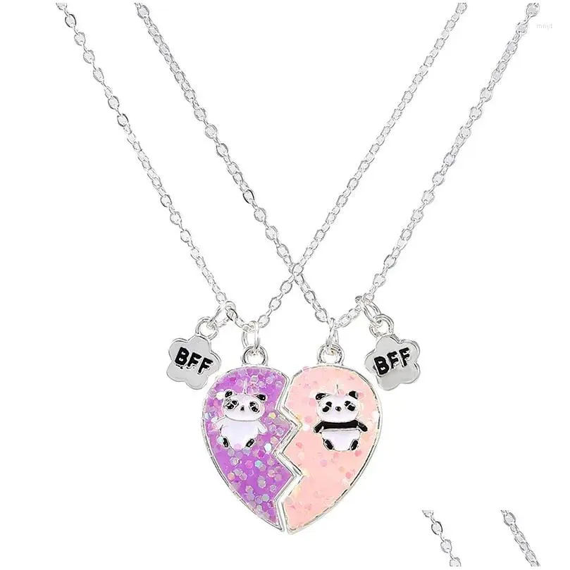 Pendant Necklaces 2PCS/Set Panda Pattern Heart Necklace BFF Couple Jewelry For Kids Girls Fashion Friendship Friends Gifts