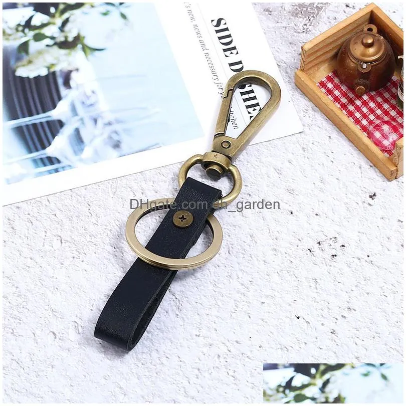 Key Rings Update Leather Key Ring Brown Black Business Car Keychain Holders For Men Fashion Gift Jewelry Drop Delivery Jewel Dhgarden Dh1Cc