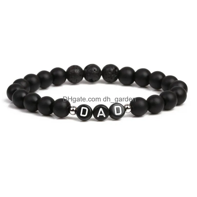 Chain Howlite Lava Stone Bracelet English Alphabet Letter Dad Elastic Beaded For Father Drop Delivery Jewelry Bracelets Dhgarden Dhmv1
