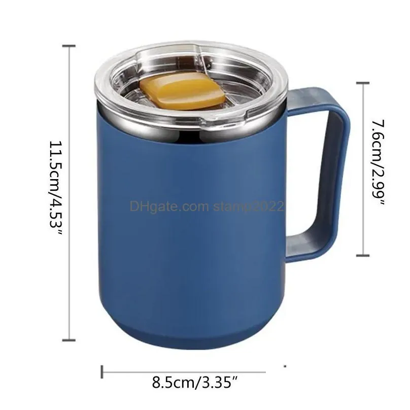 15oz double wall stainless steel mug with handle and lid portable insulated cup for outdoor traveling drinking water tea 