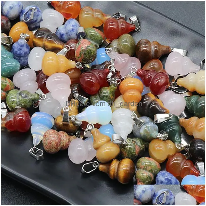 Pendant Necklaces Wholesale Gourd Crystal Gemstone Pendant Natural Stone Charms Shape Beads Pendants For Necklace Jewelry Ma Dhgarden Dhv1P