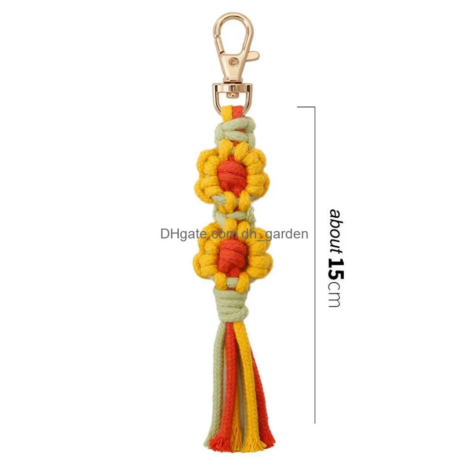 Key Rings Bohemia Tassel Diy Hand-Woven Bag Pendant Keychain Flower Chrysanthemum Cotton Rope Handmade Keyring Drop Delivery Dhgarden Dhv19