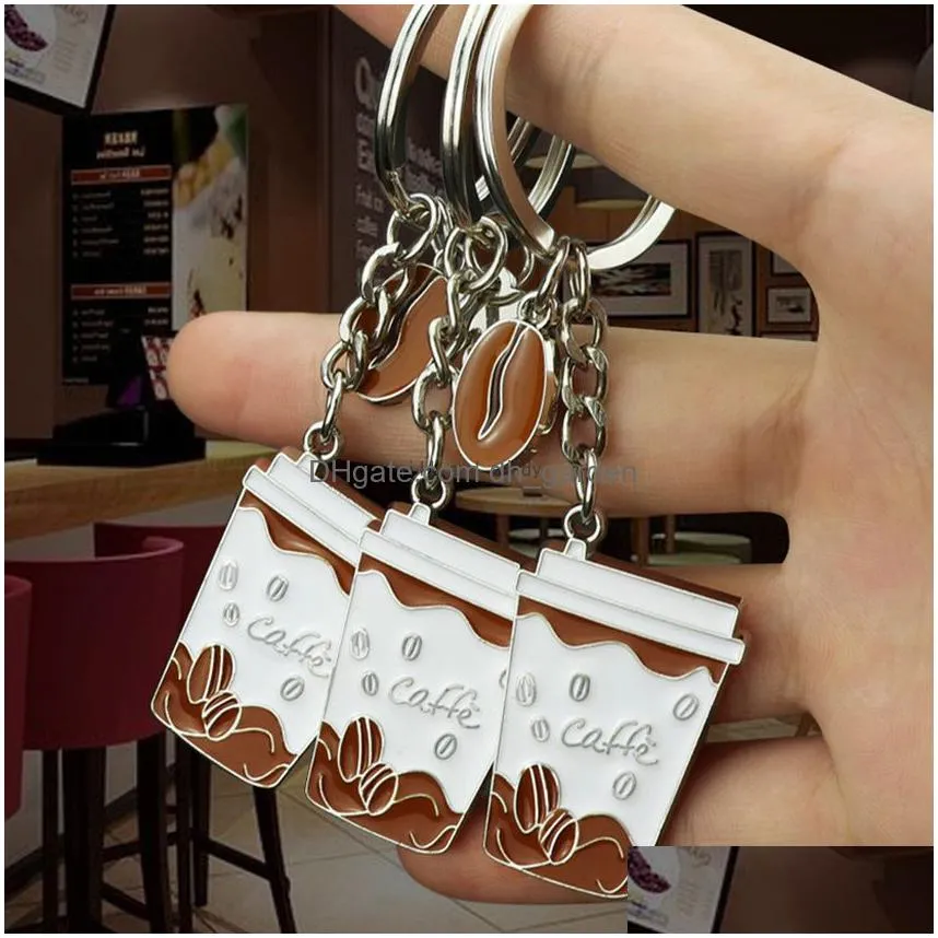 Key Rings Coffee Bean Cup Key Ring Metal Enamel Keychain Bag Hanging Women Men Fashion Jewelry Will And Drop Delivery Jewelr Dhgarden Dhgn7