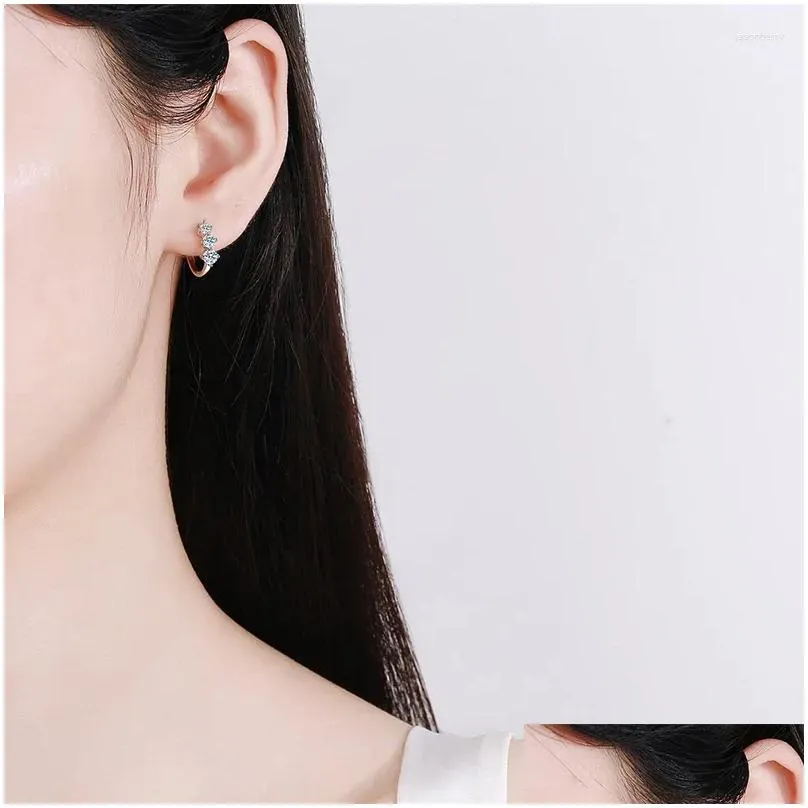 Stud Earrings LORIELE 3Stone Moissanite Huggie Hoop 925 Sterling Silver Hypoallergenic Tiny Cartilage For Women Jewelry