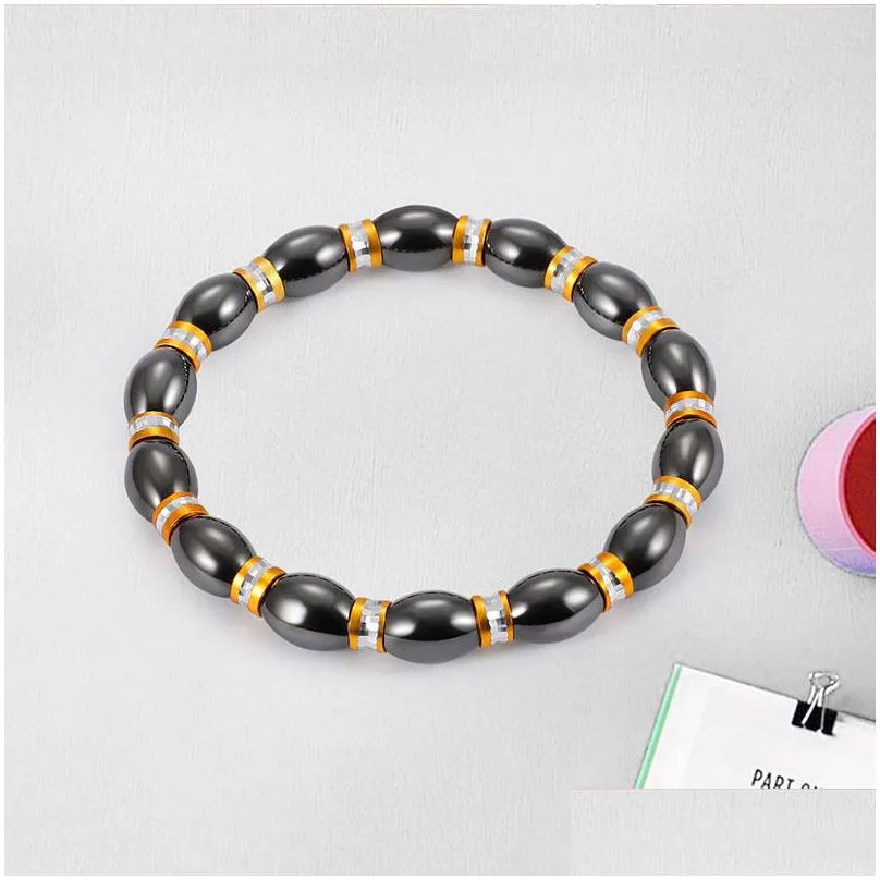 Jewelry Black Beaded Hematite Round Strands Stretch Bracelet For Men And Women Anti-Fatigue Magnetic Therapy Bracelets Jewelry Drop Sh Dhyzd