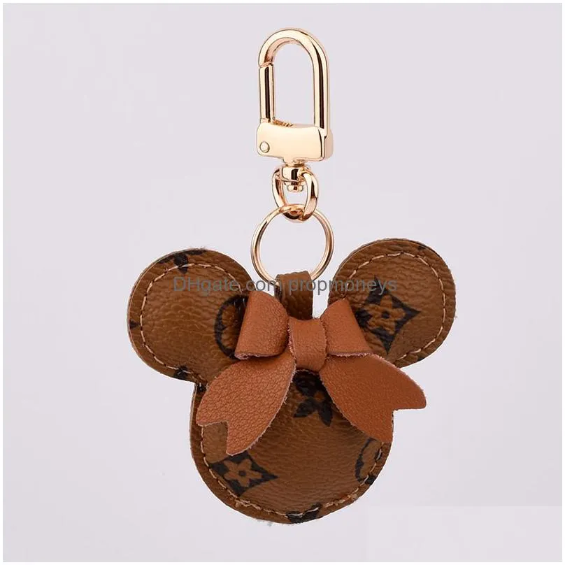 mouse design car keychain favor flower bag pendant charm jewelry keyring holder for men gift fashion pu leather animal key chain accessories