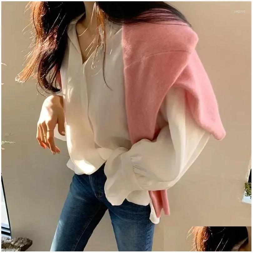 Women`s Blouses Women Long Sleeve V-neck Shirt 2023 Korean Fashion Loose Simple Blouse Office Lady Chiffon Autumn Tops Casual Clothes