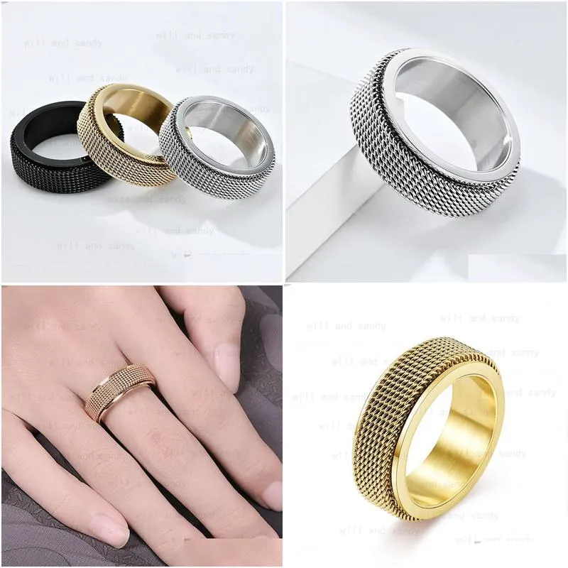 Jewelry Gold Mesh Ring Band Stainless Steel Rotary Decompression Rings For Men Women Hiphop Fashion Fine Jewelry Drop Delivery Baby, K Dh0Fa