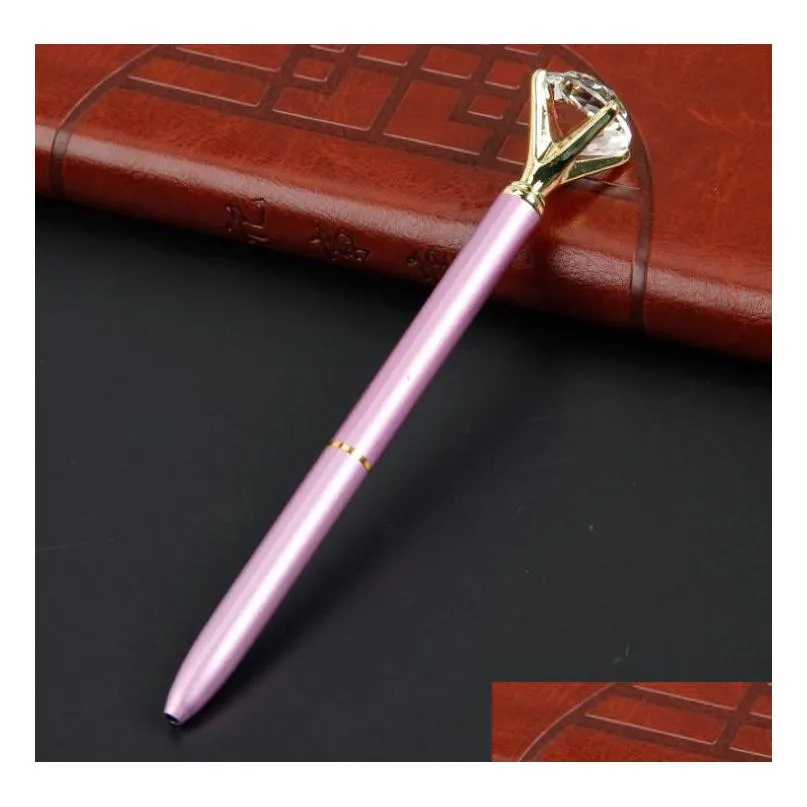 Ballpoint Pens Wholesale Creative Crystal Glass Kawaii Ballpoint Pen Big Gem Ball With Large Diamond 11 Colors Fashion School Office S Dh3Ge