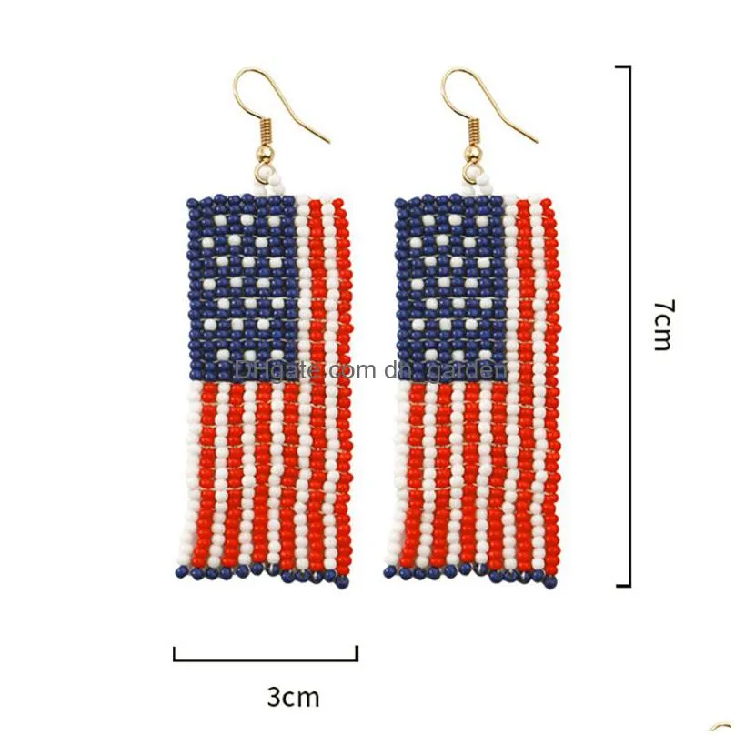 Dangle & Chandelier Bohemia Tassel American Flag Rice Beads Earrings Us Independence Day Jewelry Handmade Glass Earring For Dhgarden Dhdjp