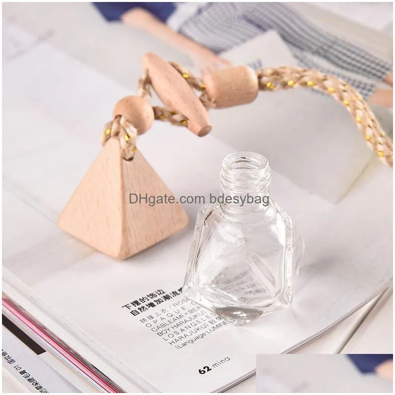 Packing Bottles High Quality Diffuser Bottles 5Ml Hang Air Freshener Wooden Cap Glass Car Per Empty Bottle Drop Delivery Office School Dhvhk