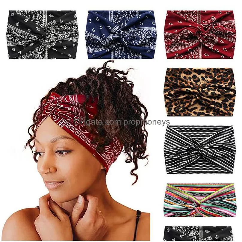 Hair Accessories Bohemia Women Turban Floral Striped Tie Dye Printed Yoga Sports Knot Headband Vintage Wide Hairbands Hair Accessories Dhvmc