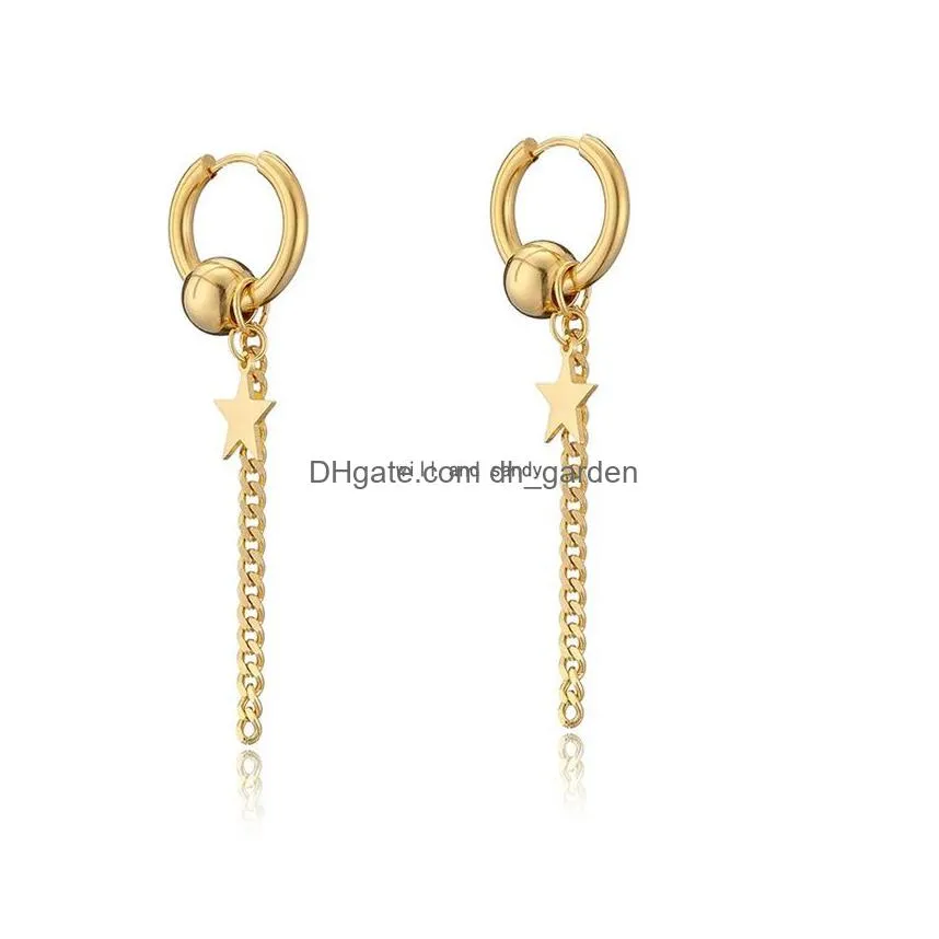 Dangle & Chandelier Tassel Star Chain Earrings Stainless Steel Gold Hiphop Pentagram Hoop Earring For Women Men Body Fashio Dhgarden Dhw2Z