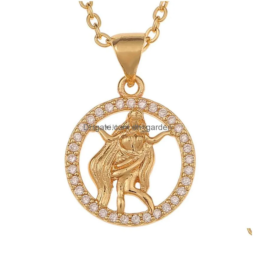 Pendant Necklaces 12 Zodiac Sign Necklace Gold Chain Animal Coin Pendant Pisces Pendants Charm Star Choker Astrology Necklac Dhgarden Dh8Jg