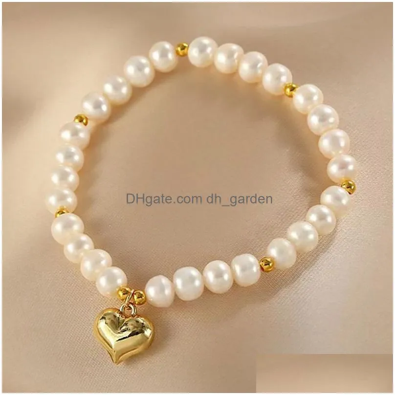 Chain Natural Pearl Bracelet Women Elegant Sweet Love Charm Beaded Elastic Fashion Jewelry Drop Delivery Jewelry Bracelets Dhgarden Dh4Yh