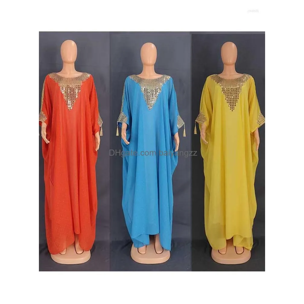 ethnic clothing turkey muslim abaya women dress set 2 piece chiffon sequins bat sleeve oversized gown dresses dubai arab morocco