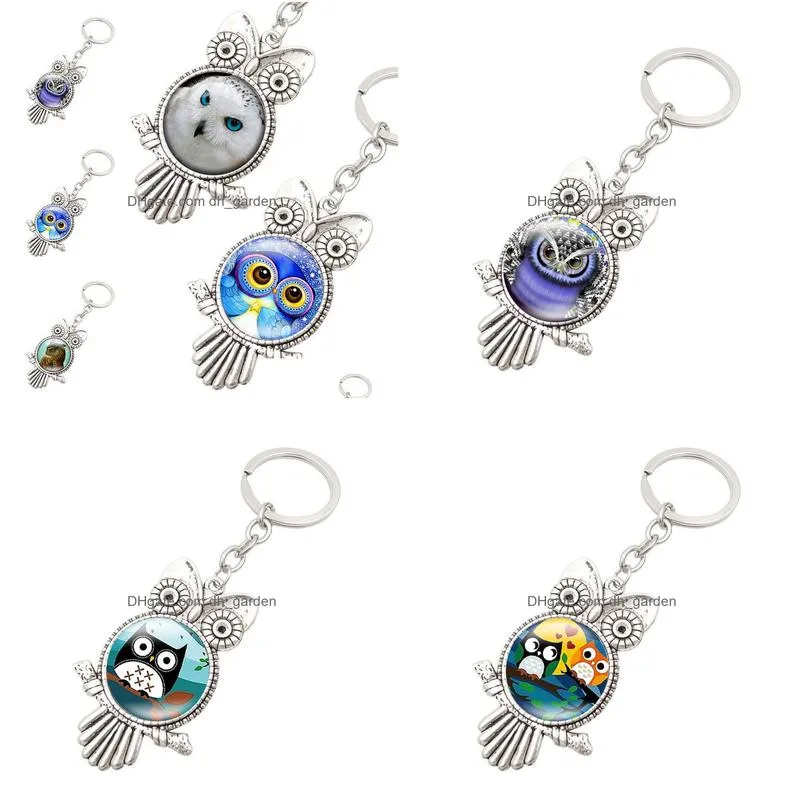 Key Rings Update Ancient Sier Owl Shape Glass Cabochon Key Rings Holder Keychain Bag Hangs Fashion Jewelry Will And Drop Del Dhgarden Dhl8A