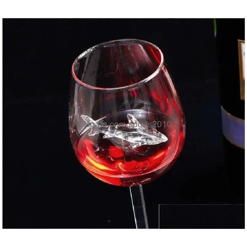 Wine Glasses New Design Goblet Whiskey Glass Dinner Decorate Handmade Crystal For Party Built-In Shark Wine Drop Delivery Home Garden Dhhnk