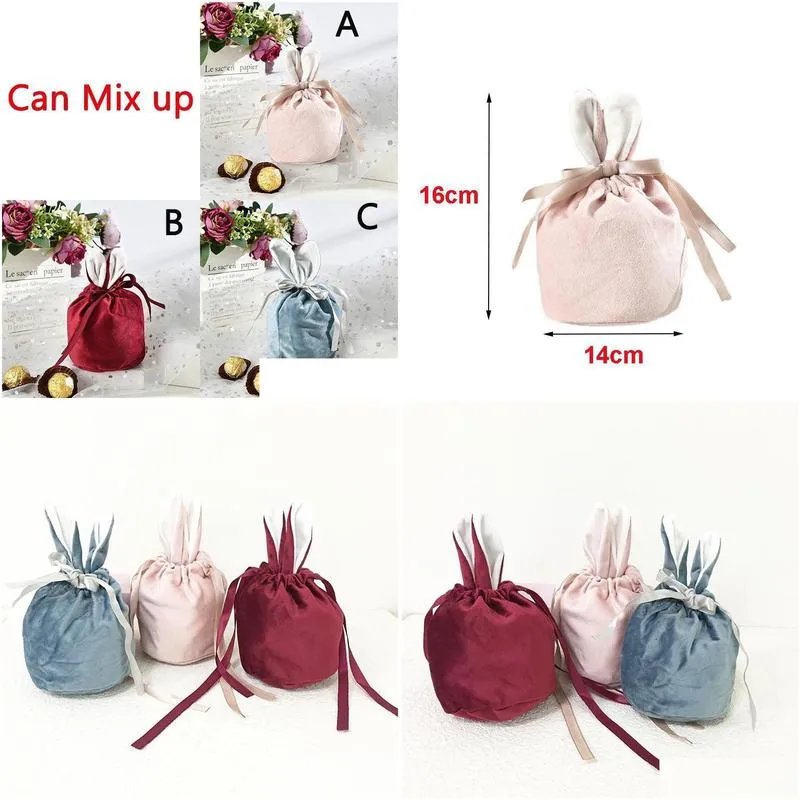 Party Favor 3 Colors Easter Bunny Bucket Favor Veet Rabbit Ears Basket Dstring Candy Bag Wedding Jewelry Pouch Wholesale Drop Delivery Dh5K6