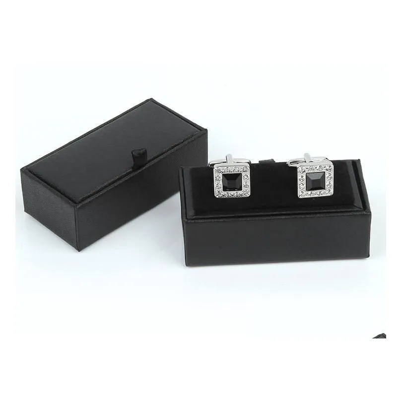 Storage Boxes & Bins Wholesale 100Pcs/Lot Black Cufflink Box Gift Case Holder Jewelry Packaging Boxes Organizer Drop Delivery Home Gar Dh7Bo