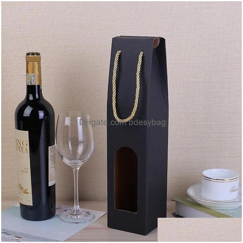 Gift Wrap Kraft Paper Single Wine Bags Red Handle Packing Gift Bag With Window Christmas Party Favor Za5005 Drop Delivery Home Garden Dhaym