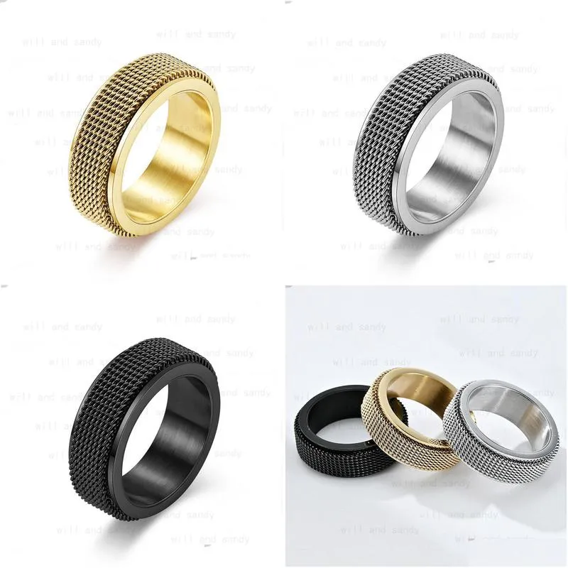 Jewelry Gold Mesh Ring Band Stainless Steel Rotary Decompression Rings For Men Women Hiphop Fashion Fine Jewelry Drop Delivery Baby, K Dh0Fa