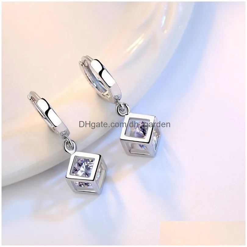 Dangle & Chandelier Update Cubic Zircon Box Earrings Sier Diamond Dangle Women Fashion Wedding Jewelry Gift Will And Drop D Dhgarden Dhvtd