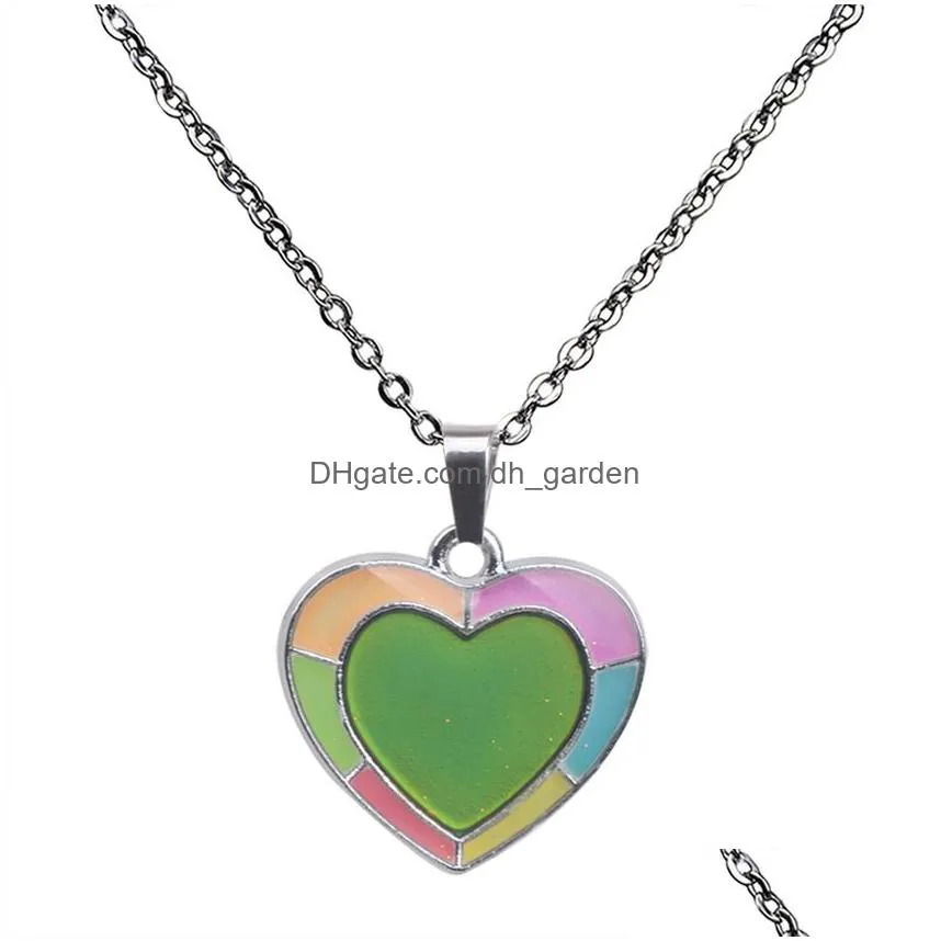 Pendant Necklaces Mood Heart Color Changing Temperature Sensing Necklace Pendant Women Children Necklaces Fashion Jewelry Wi Dhgarden Dhmtq