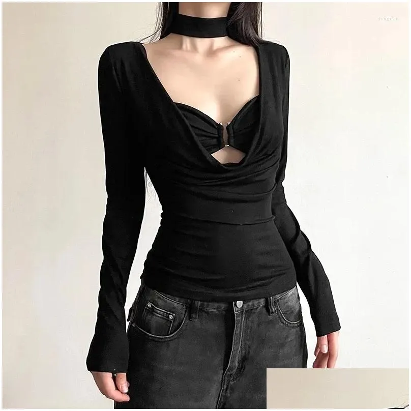 Women`s T Shirts 2023 Autumn For Women Crop Tops Vintage Korean Retro High Street Irregular T-Shirt Streetwear Tee Shirt