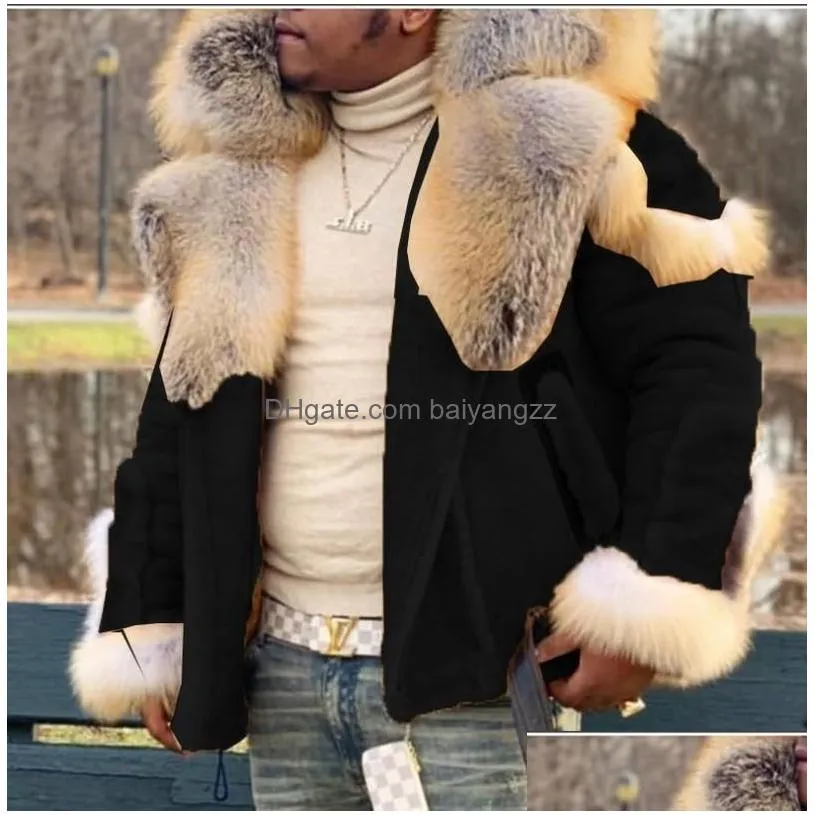 mens leather faux solid short fluff men fur coat high quality stand collar retro comfort fashion travel commuting