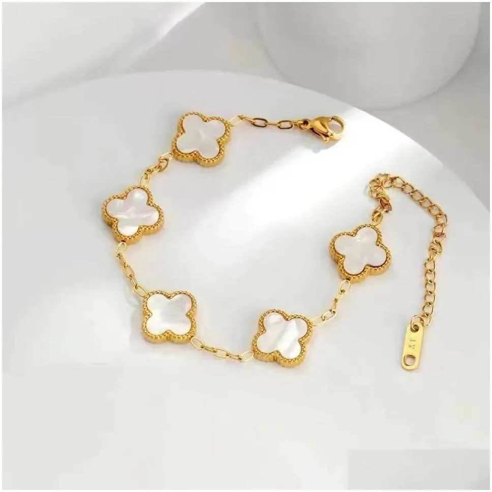 001 designer jewelry cleef four leaf clover charm bracelets bangle chain 18k gold agate shell mother of pearl for women girl wedding mother day van jewelry women