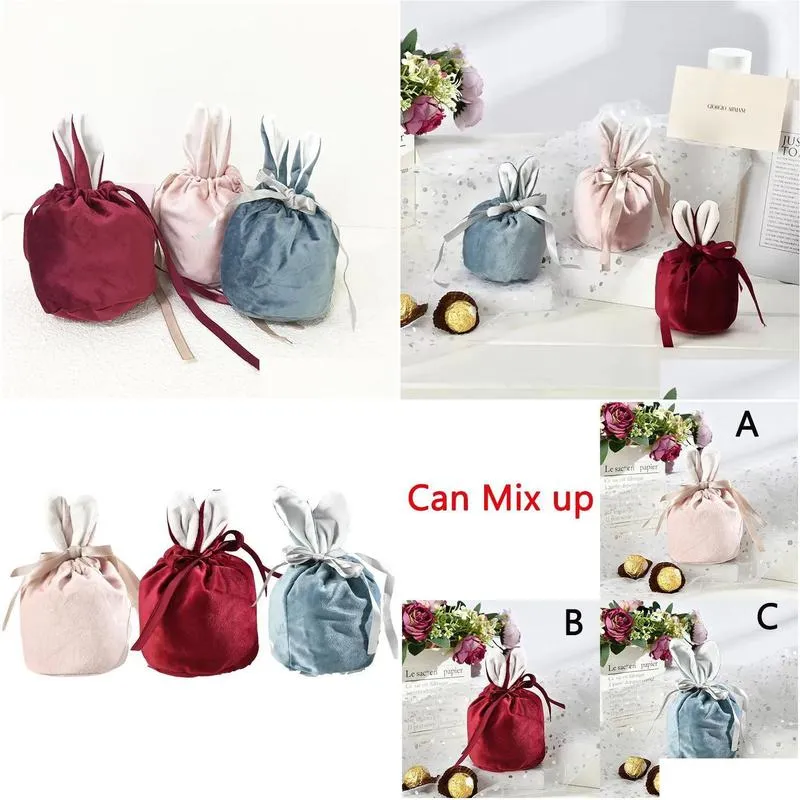 Party Favor 3 Colors Easter Bunny Bucket Favor Veet Rabbit Ears Basket Dstring Candy Bag Wedding Jewelry Pouch Wholesale Drop Delivery Dh5K6