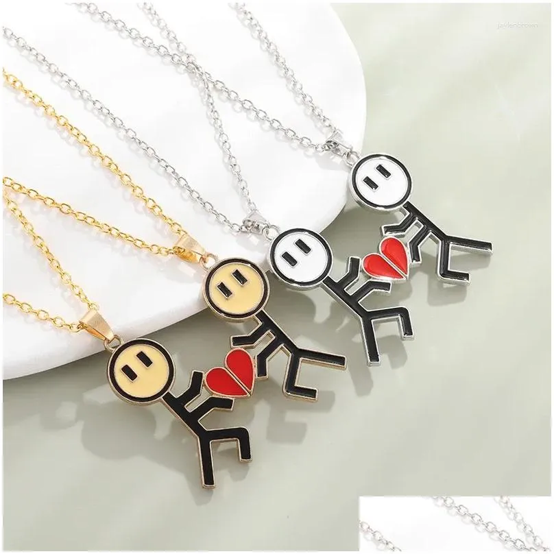 Pendant Necklaces Fashion Cute Funny Cartoon Matchman Magnetic Attraction Couple Necklace Friendship Heart Valentine Day Gift