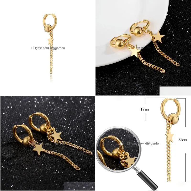 Dangle & Chandelier Tassel Star Chain Earrings Stainless Steel Gold Hiphop Pentagram Hoop Earring For Women Men Body Fashio Dhgarden Dhw2Z