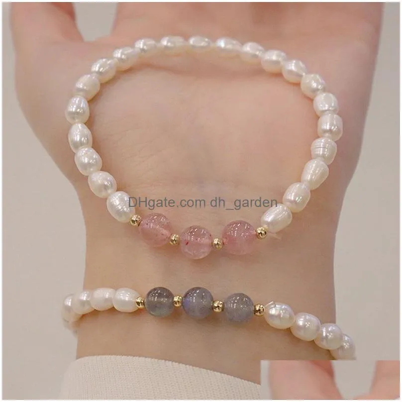 Chain Natural Freshwater Pearl Bracelet Stberry Quartz Crystal Labradorite Beaded Elastic Drop Delivery Jewelry Bracelets Dhgarden Dhhii