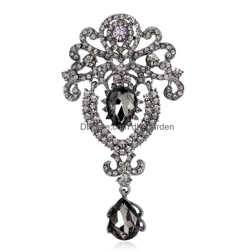 Pins, Brooches Update Diamond Crystal Water Drop Crown Brooches Pins Cor Scarf Clips For Women Brooch Wedding Jewelry Drop D Dhgarden Dhn59