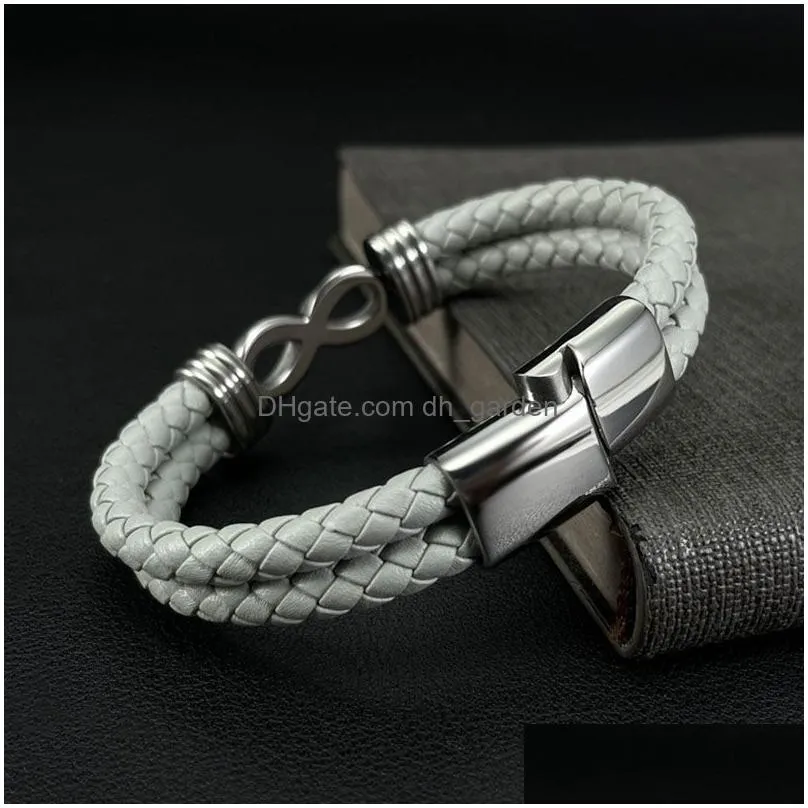 Chain Fashion Punk Double-Layer Leather Bracelet Infinite Stainless Steel Magnetic Clasp Bracelets Charm Women Men Gift Dro Dhgarden Dhcud