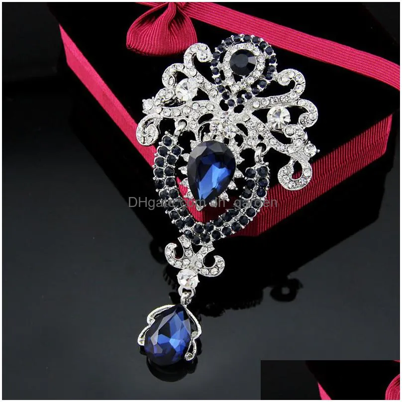 Pins, Brooches Update Diamond Crystal Water Drop Crown Brooches Pins Cor Scarf Clips For Women Brooch Wedding Jewelry Drop D Dhgarden Dhn59