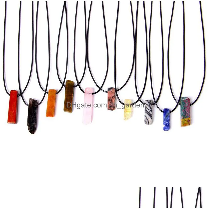 Pendant Necklaces Waxed Rope Irregar Rec Colorf Natural Rock Stone Necklace Crystal Quartz Gemstone Bar Pendant Drop Deliver Dhgarden Dhcqj