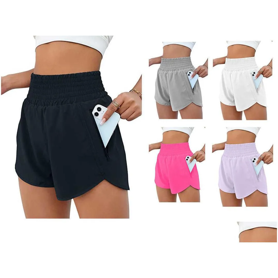 Lu Yoga Lemon Algin Womens Shorts Sports  High Waist Track That Running Leggings Side Pockets Anti Glare Elastic Slimming Pant Tigh Dhark