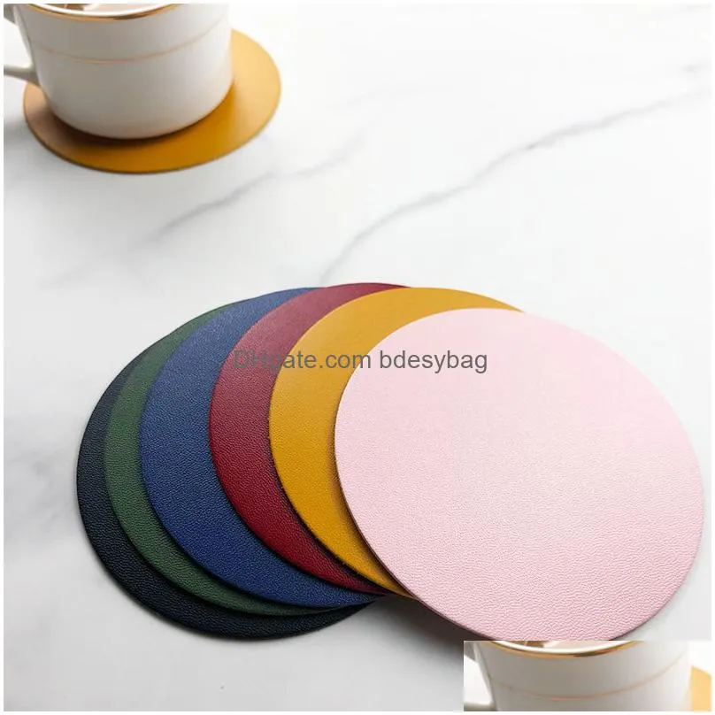 Mats & Pads Pure Color Tea Cup Pad Simple Creative Round Coaster Non Slip Waterproof Pu Leather Coffee Heat Insation Lx5203 Drop Deliv Dh62C