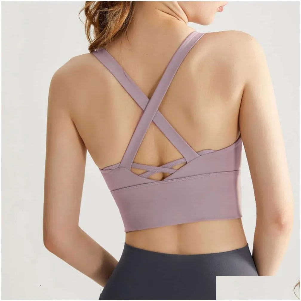 Lu Align Bra Yoga Woman Womens Lightweight High Impact Backless Sports Crop Tops Cross Straps Elastic Push Up Shockproof Workout Drop Dhs3H