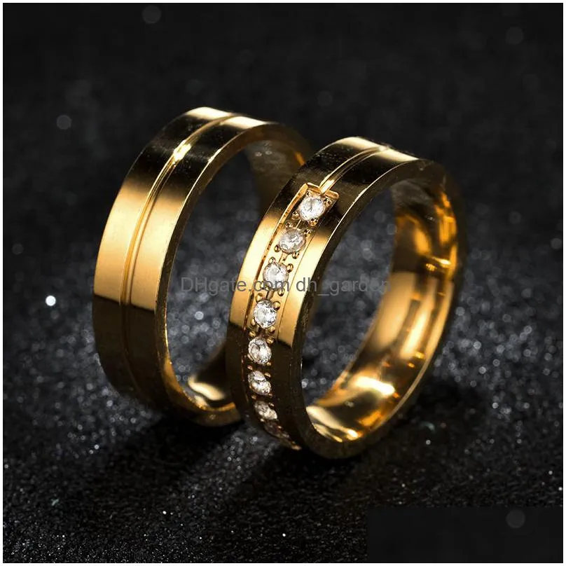 With Side Stones Update Gold Couple Diamond Stone Wedding Ring Bands For Women Men Love Stainless Steel Engagement Cz Promi Dhgarden Dhzbf