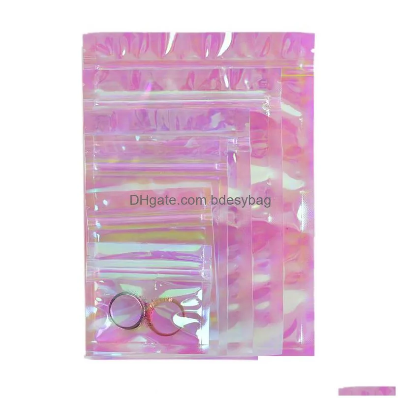 Packing Bags Creative Design Rainbow Transparent Symphony Self Sealing Bag Iridescent Bags Cosmetic Plastic Laser Zipper Wholesale Lx3 Dhcvw