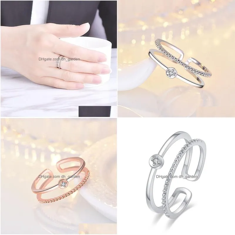 Band Rings Update 18K Rose Gold Double Layer Ring Band Finger Chunky Open Adjustable Diamond Rings Engagement Wed Fashion J Dhgarden Dhjgu