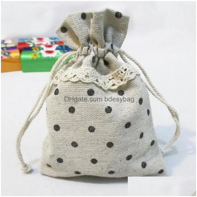 Party Favor 9.5X13Cm Party Dstrings Gift Bags Packaging Bag Rustic Favor Wedding Candy Holder Linen Gifts Jewelry Pouch Za1398 Drop De Dhf0Y