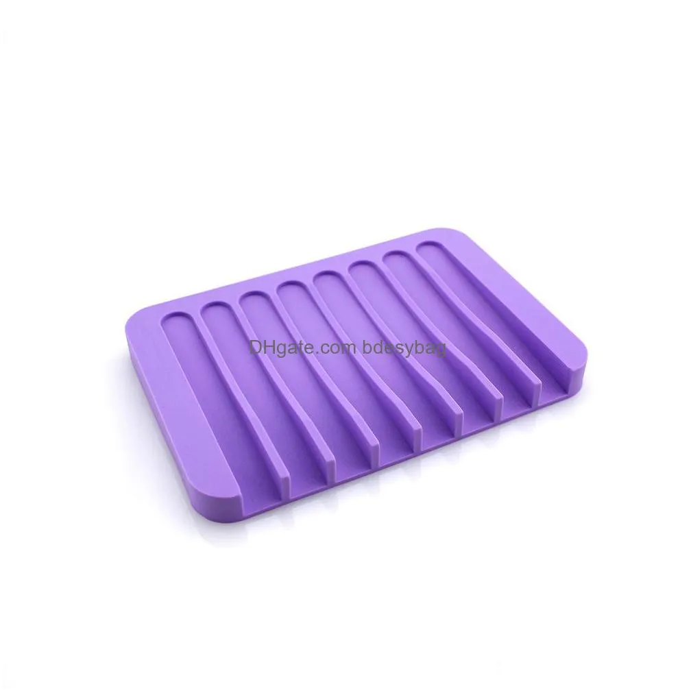 Soap Dishes Anti-Skid Sile Soap Dish Holder Tray Storage Rack Plate Box Bath Shower Container Bathroom Accessories Drop Delivery Home Dh8Jd