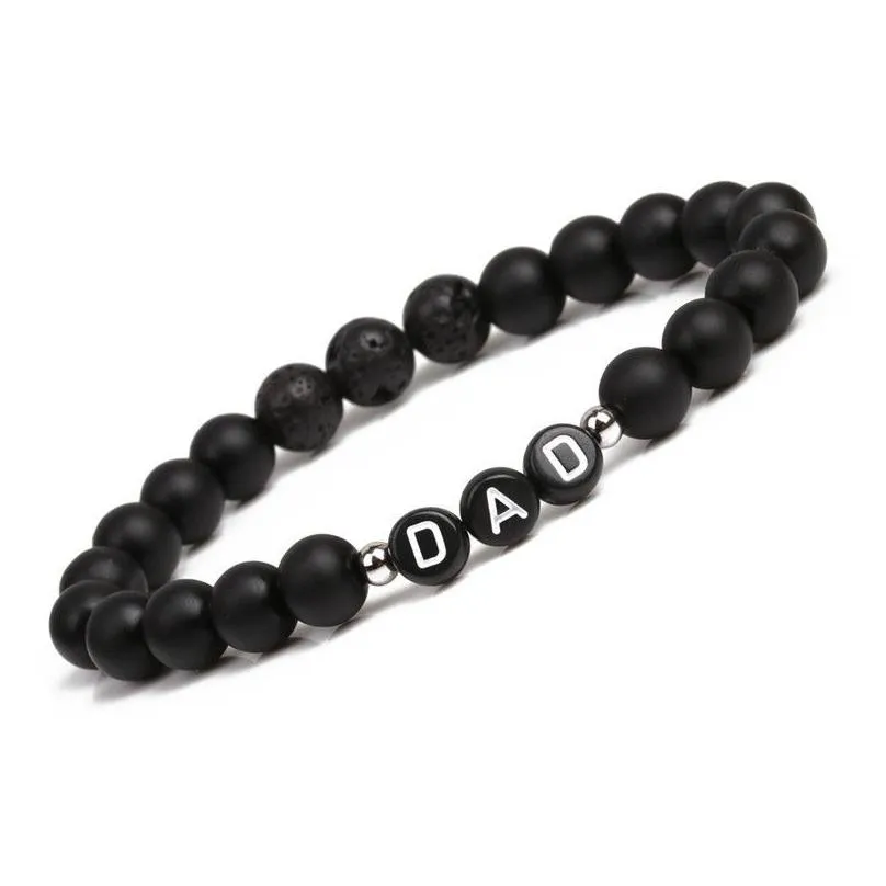 Jewelry Howlite Lava Stone Bracelet English Alphabet Letter Dad Elastic Beaded For Father Drop Delivery Baby, Kids Maternity Accessori Dhxpx