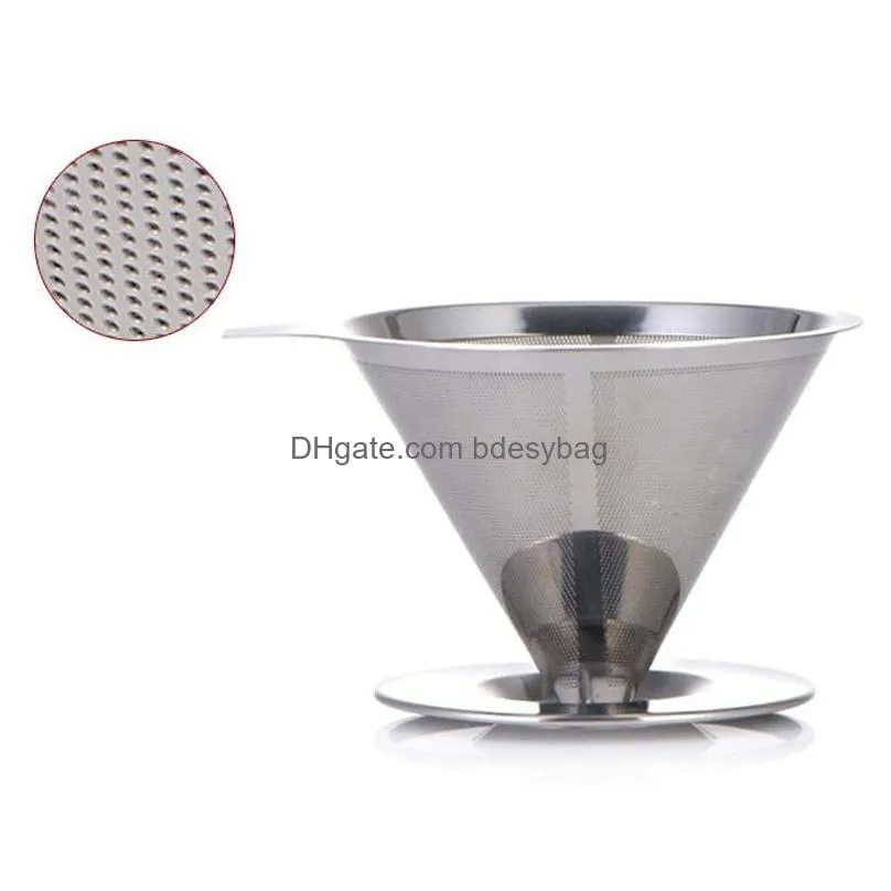 Coffee Filters Pour Over Coffee Filter Stainless Steel Reusable Dripper Holder Cone Funnel Basket Mesh Strainer Lx3603 Drop Delivery H Dh7Si